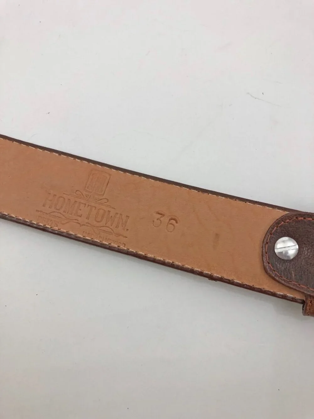 Western leather Belt Size 36 Hometown Belts Brown Texas Brass & Leather Buckle